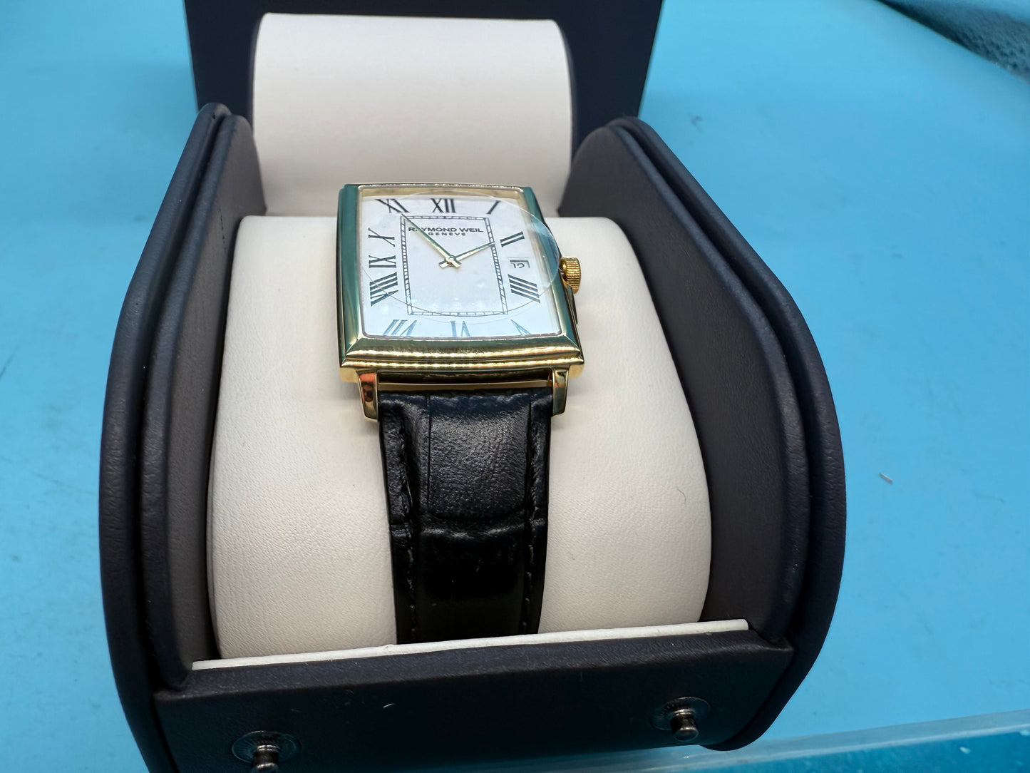 Raymond Weil Geneve Toccata watch side profile displaying 10mm case thickness and crown detail