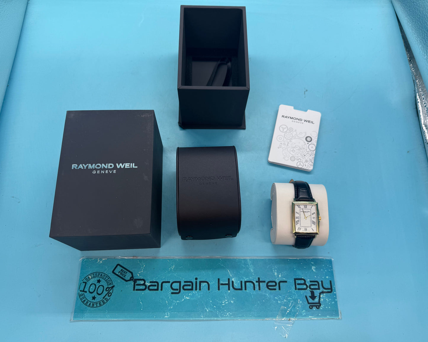 Complete Raymond Weil Toccata 5425-PC-00300 watch package including timepiece, original box, and documentation